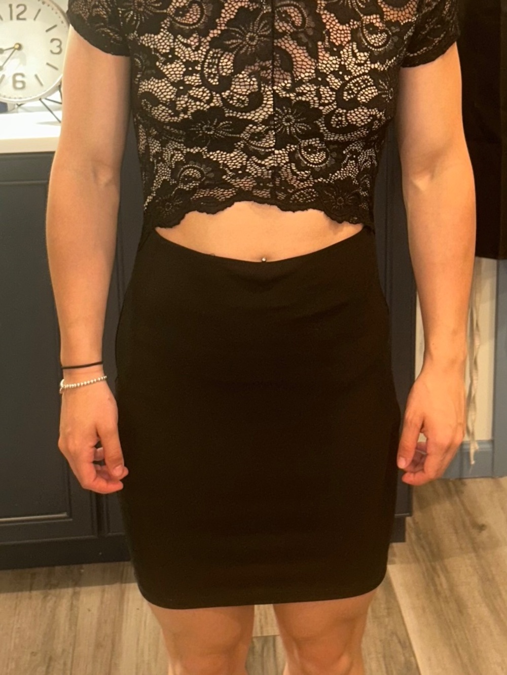 Windsor Black Lace Overlay with Peek-a-Boo Waist Mini Dress